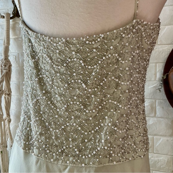 Vintage Dazzelle Inc 100% Silk Ornately Pearl Beaded Layered Chiffon Midi Dress - Picture 14 of 17